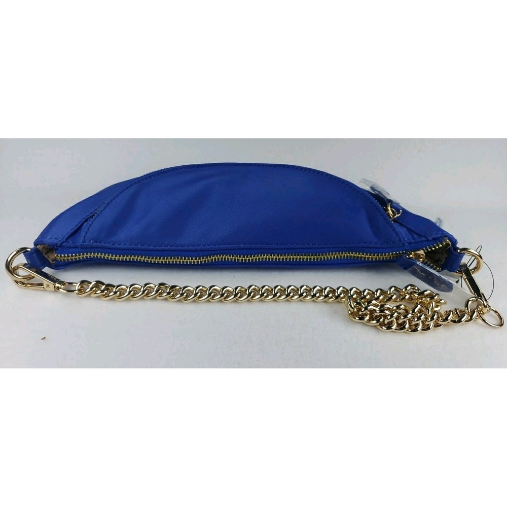 Chico's Crescent Crossbody Bag Bright Blue Gold Hardware Chain Handle Xtra Strap - Picture 6 of 14